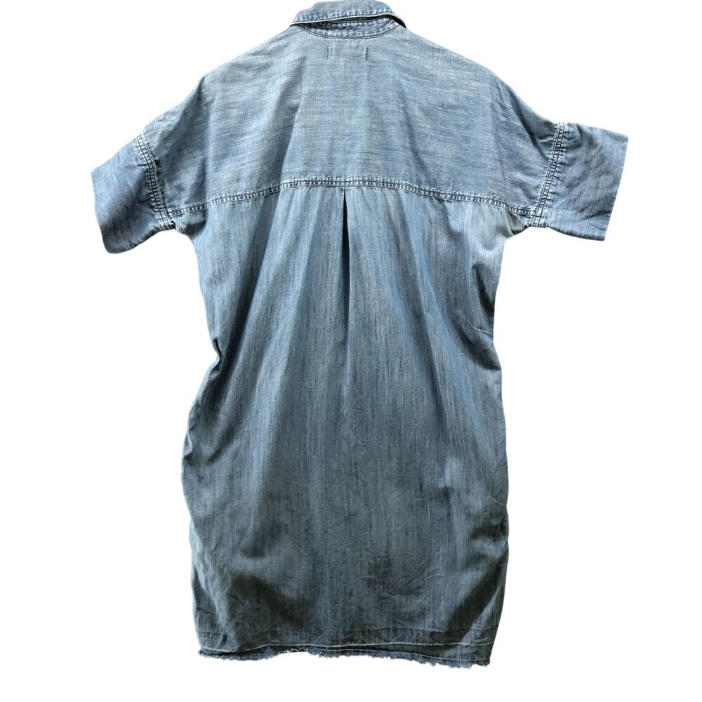 Madewell Chambray Mini Shirt Dress Womens S Blue Short Sleeve Fringe Denim - Picture 2 of 9
